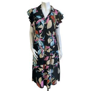 Umgee Tropical Floral Ruffle Tiered Midi Dress S Flowy Cottage Boho Resortwear